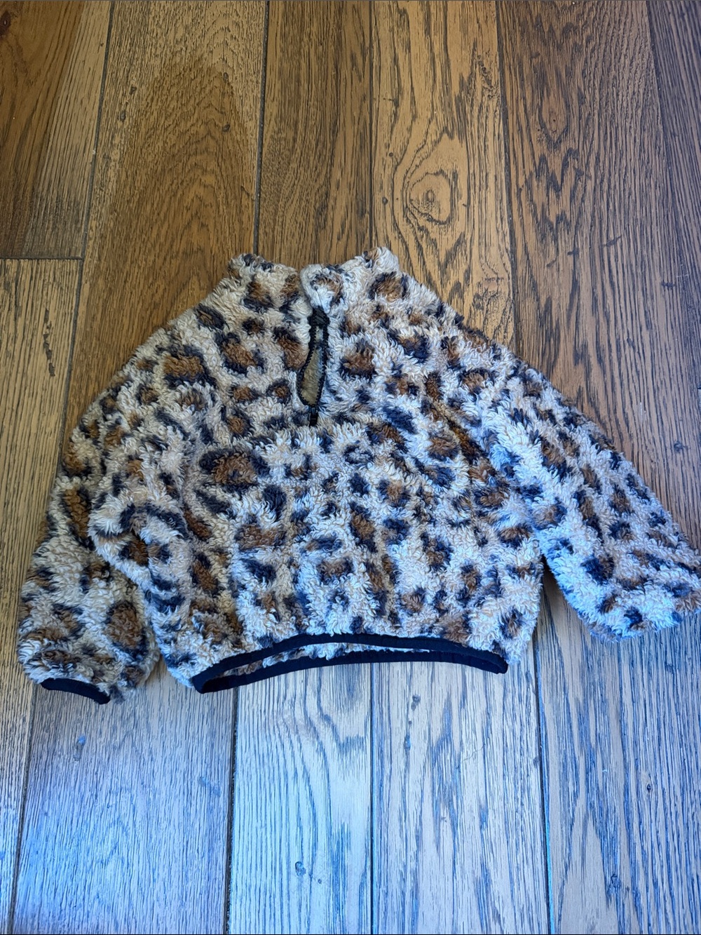 SHEIN Kids Leopard Print Fleece Pullover Jacket - Tan & Black